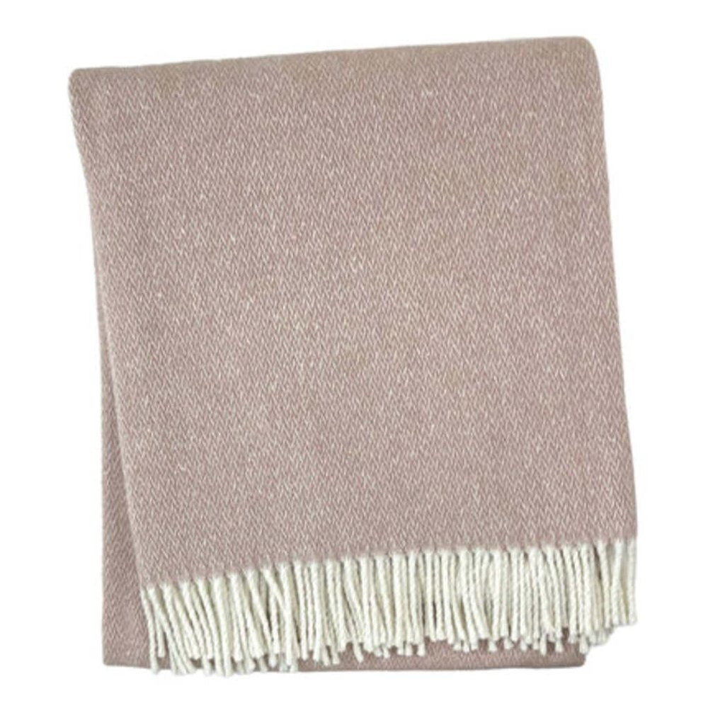 55" X 70" Dusty Rose And White Cotton Blend Woven Herringbone Plush Throw Blanket with Fringe