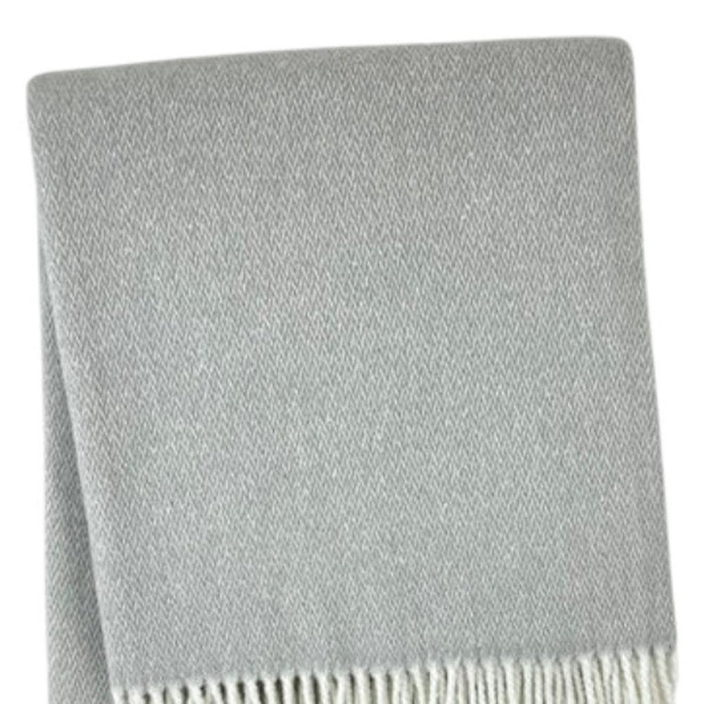 55" X 70" Light Gray And White Herringbone Cotton And Microfiber Woven Throw Blanket with Fringe