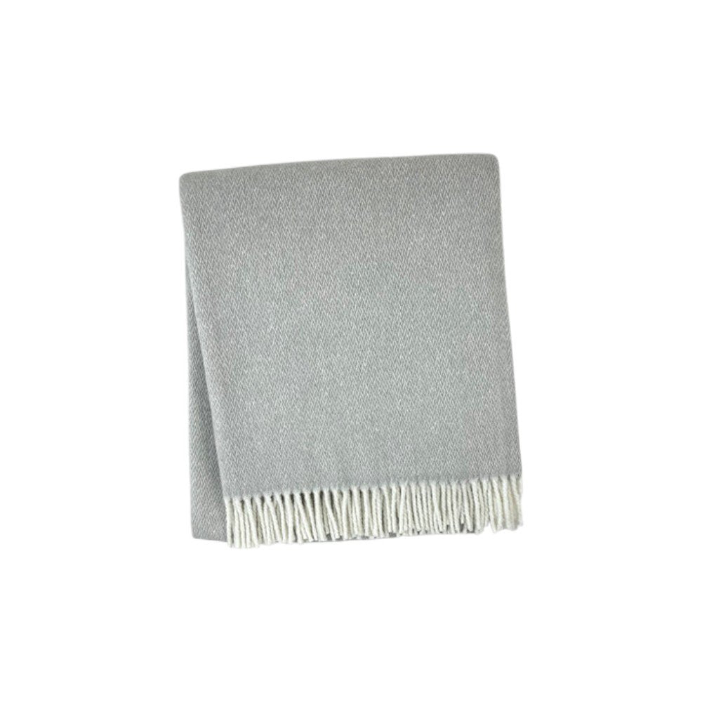 55" X 70" Light Gray And White Herringbone Cotton And Microfiber Woven Throw Blanket with Fringe