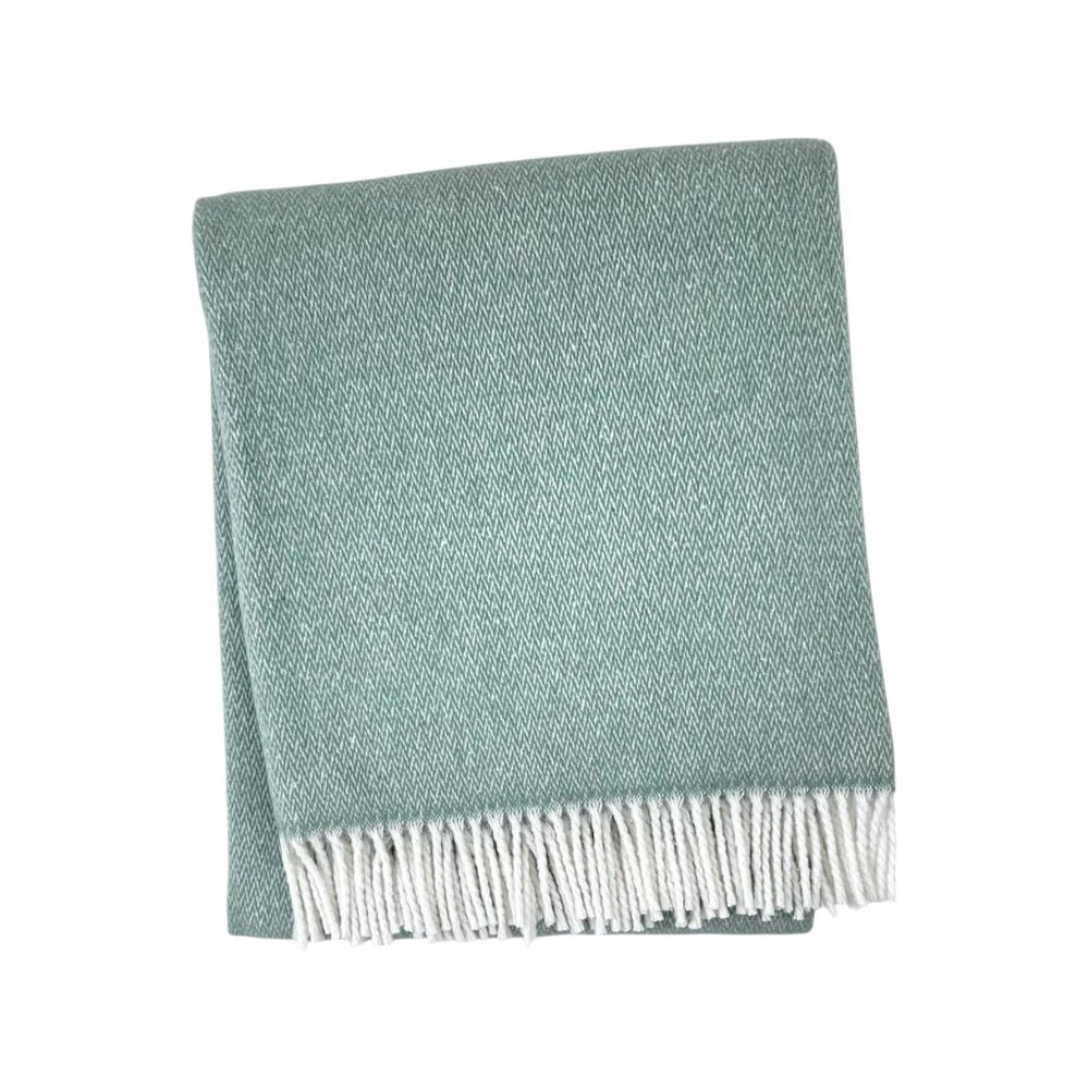 55" X 70" Sage And White Cotton Blend Woven Herringbone Plush Throw Blanket with Fringe