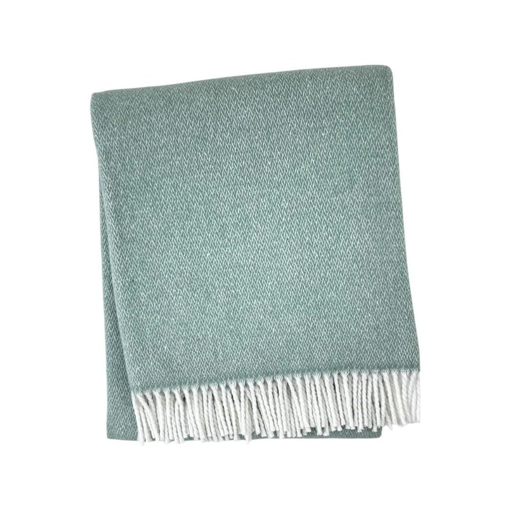 55" X 70" Sage And White Cotton Blend Woven Herringbone Plush Throw Blanket with Fringe