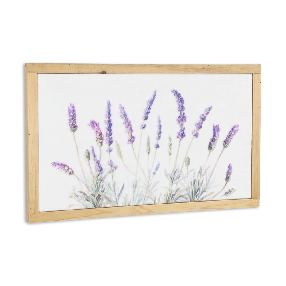 16" X 26" Natural White And Lavender Floral Wood Framed Art
