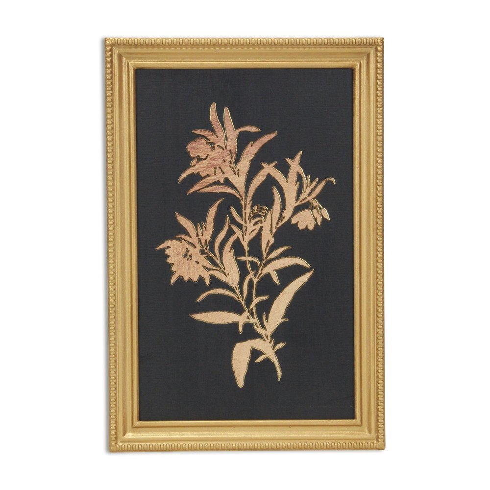 21" X 14" Gold And Black Flower Bouquet Wood Framed Art