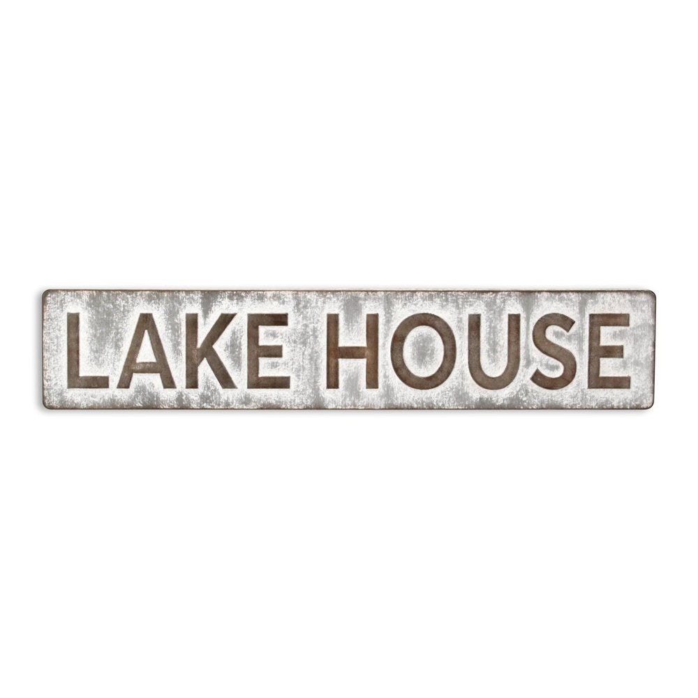 7" X 36" Gray Lake House Galvanized Metal Wall Decor