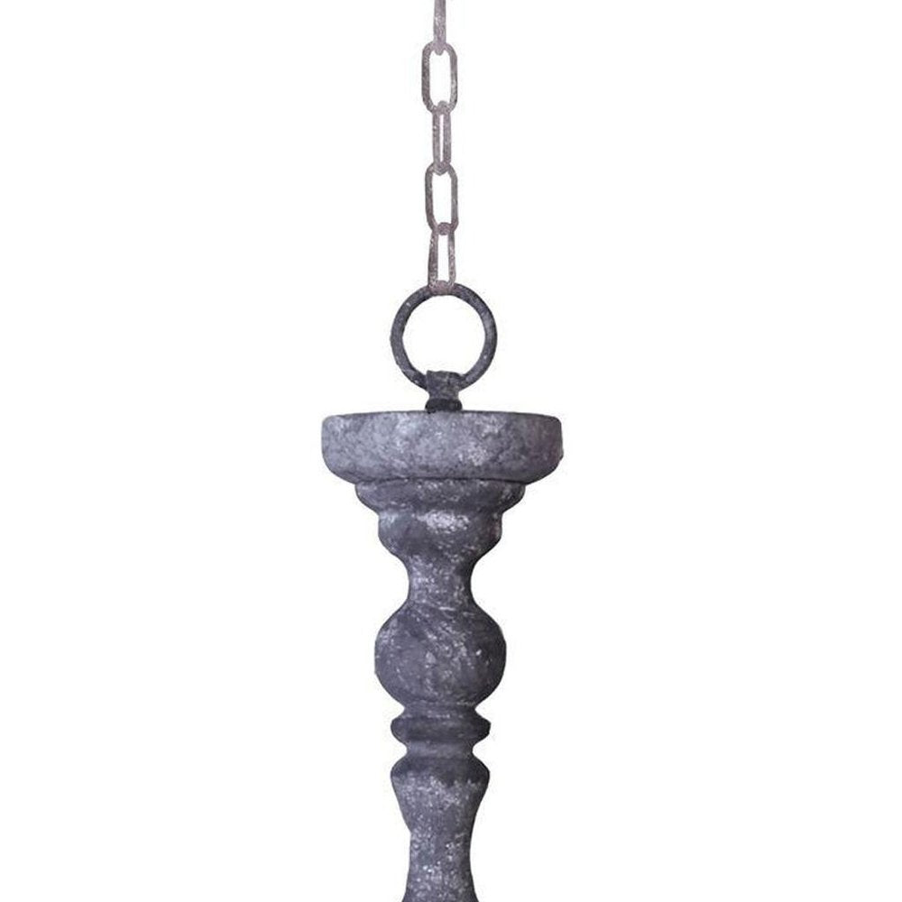 Gray Drum Distressed Galvanized Metal Dimmable Chandelier With Natural Shade