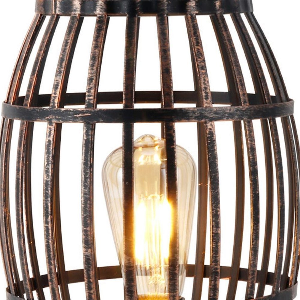 8" Black Battery Operated Novelty Bedside Lamp With Cage Shade