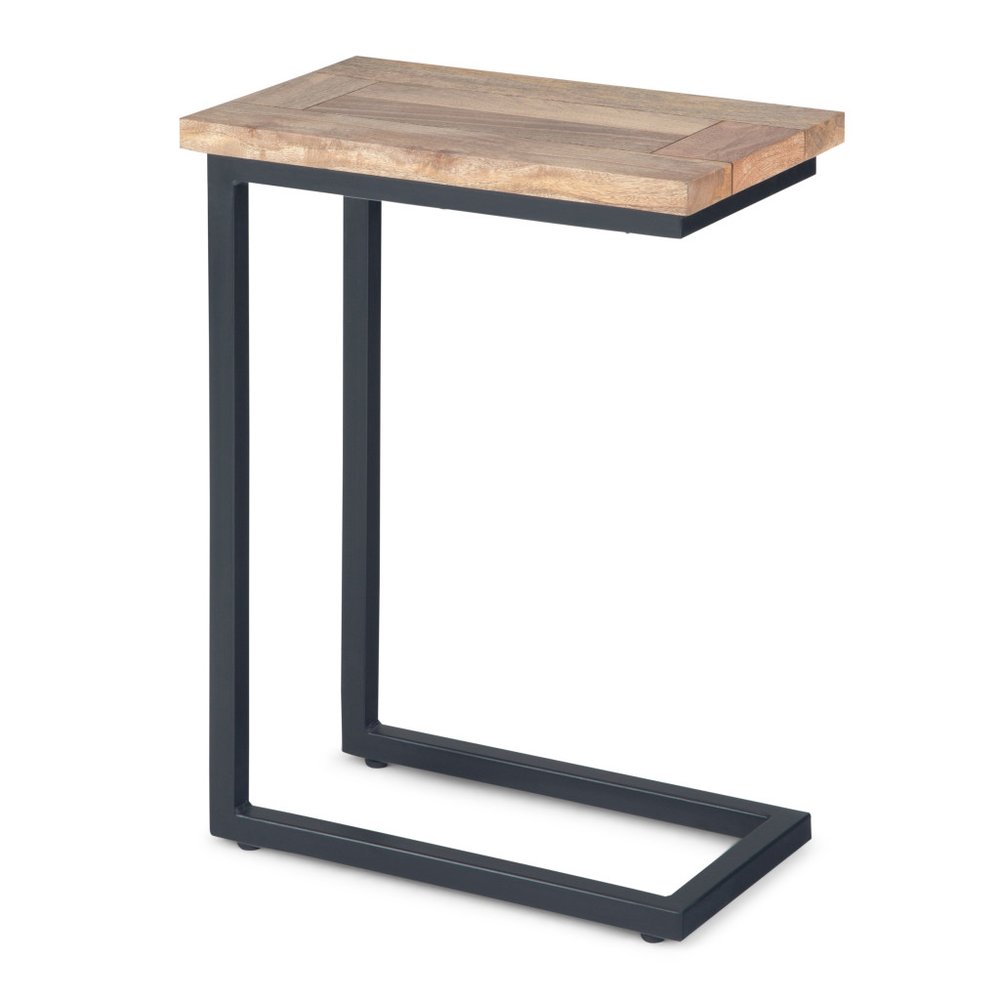 24" Natural And Charcoal Solid Wood And Iron End Table