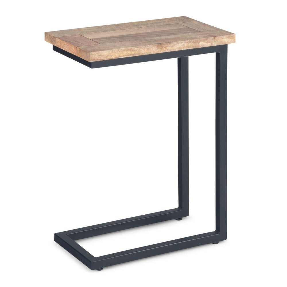 24" Natural And Charcoal Solid Wood And Iron End Table