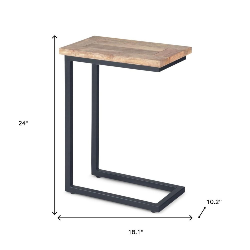 24" Natural And Charcoal Solid Wood And Iron End Table