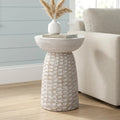 18" Natural And White Distressed Solid Wood Round Pedestal End Table