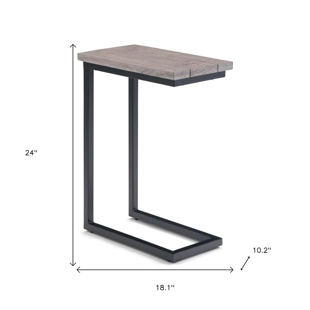 24" Natural And Black Distressed Solid Wood And Iron End Table