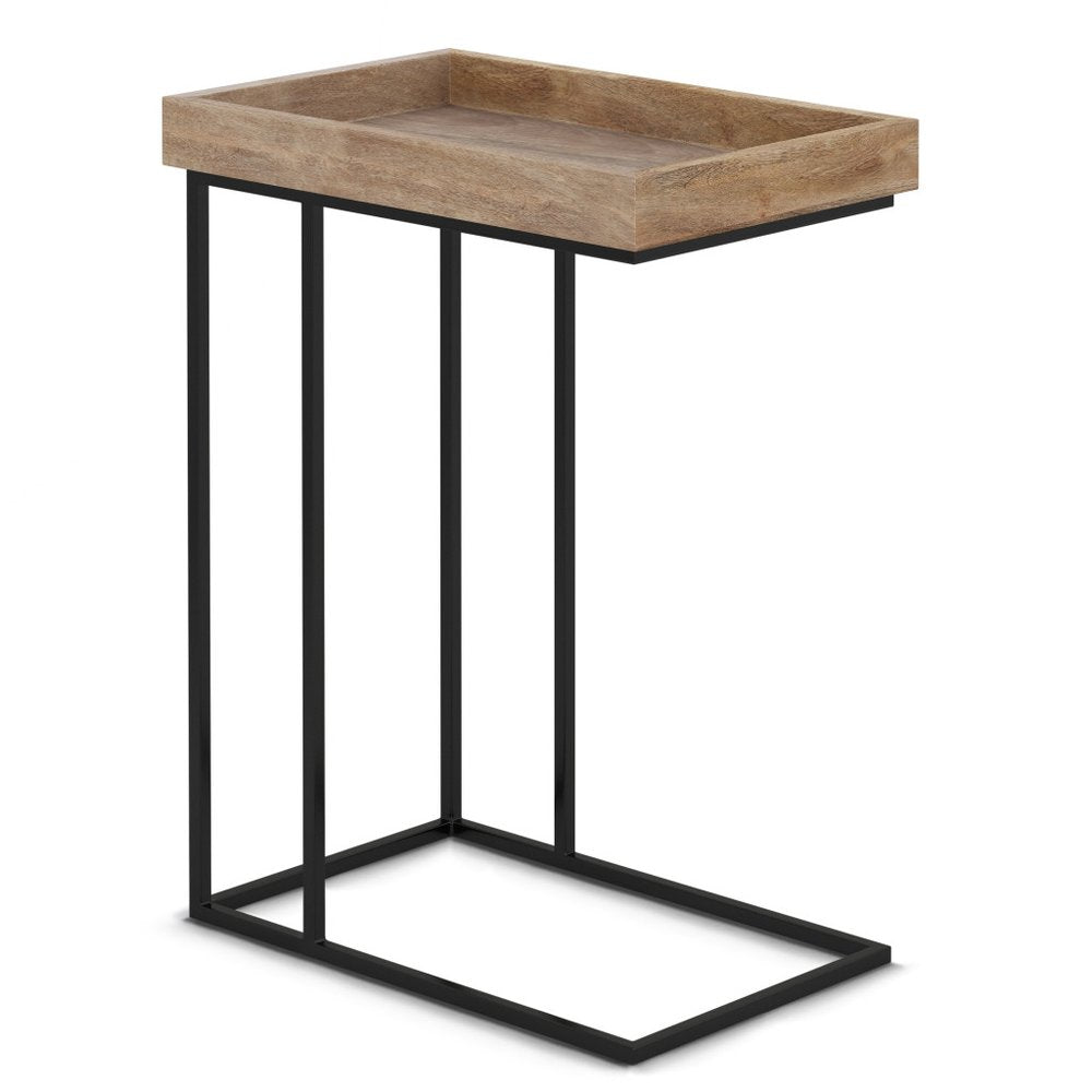 24" Natural Distressed Solid Wood and Steel End Table