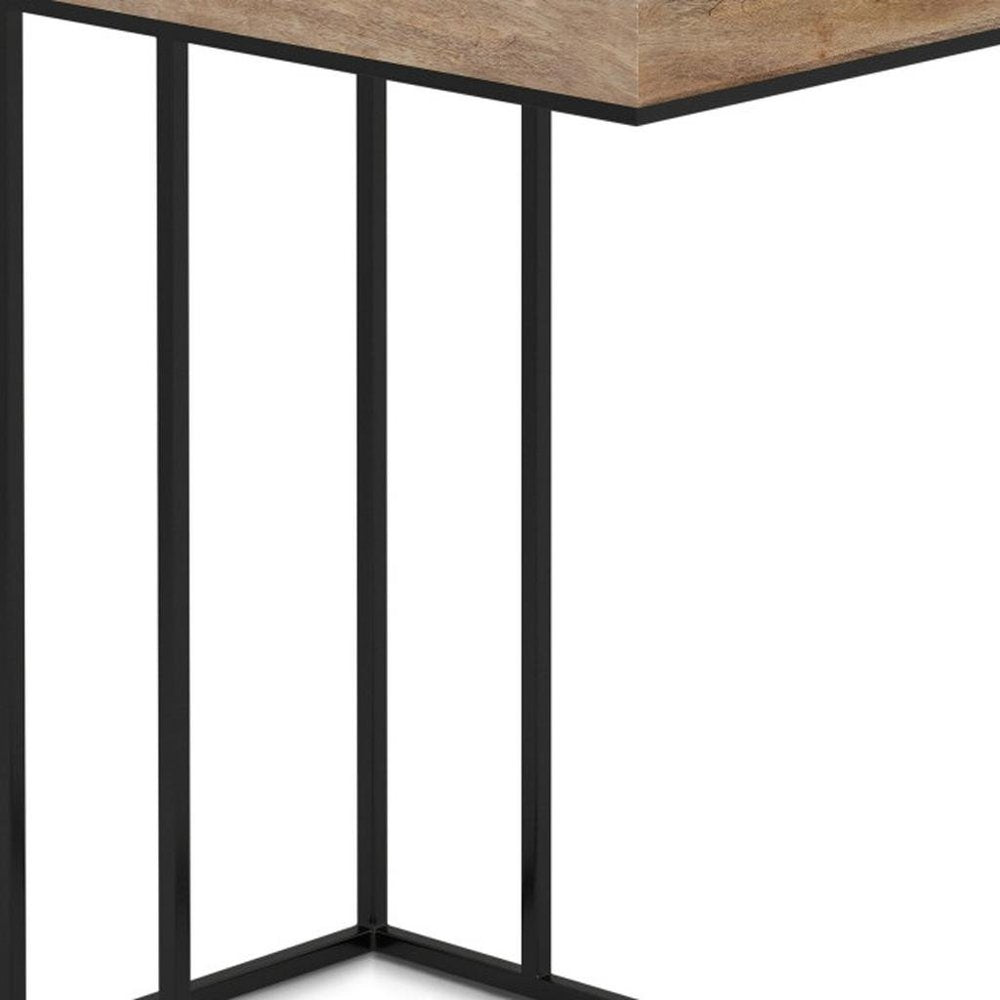 24" Natural Distressed Solid Wood and Steel End Table