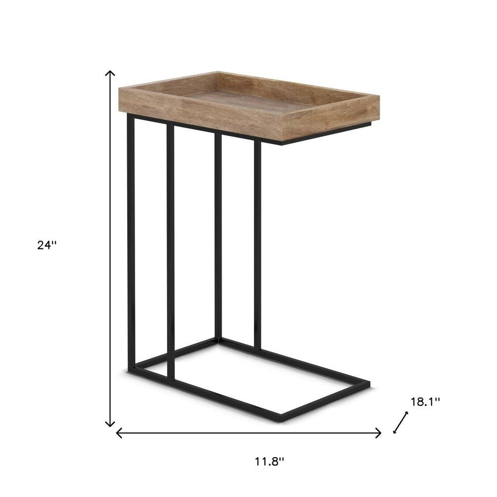 24" Natural Distressed Solid Wood and Steel End Table