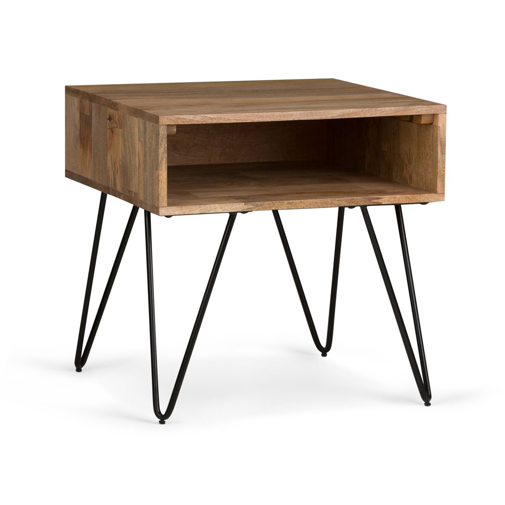 23" Natural Solid Wood And Iron Square End Table With Shelf