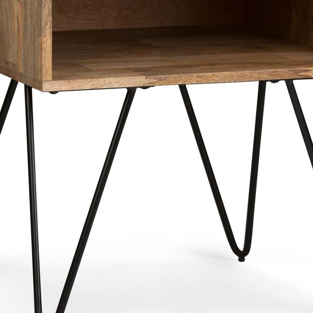23" Natural Solid Wood And Iron Square End Table With Shelf