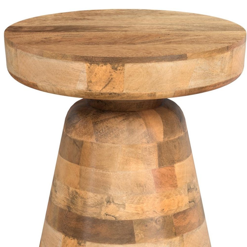 18" Natural Solid Wood Round Pedestal End Table