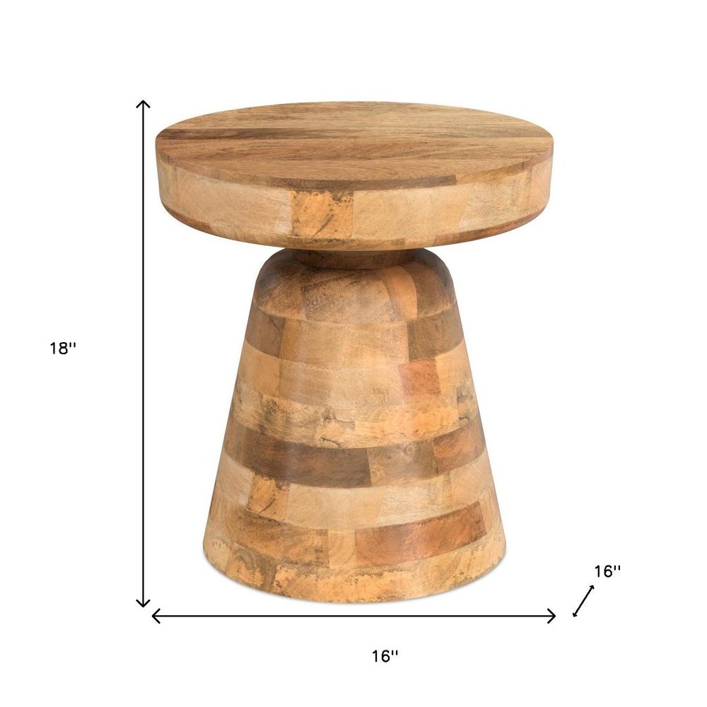 18" Natural Solid Wood Round Pedestal End Table