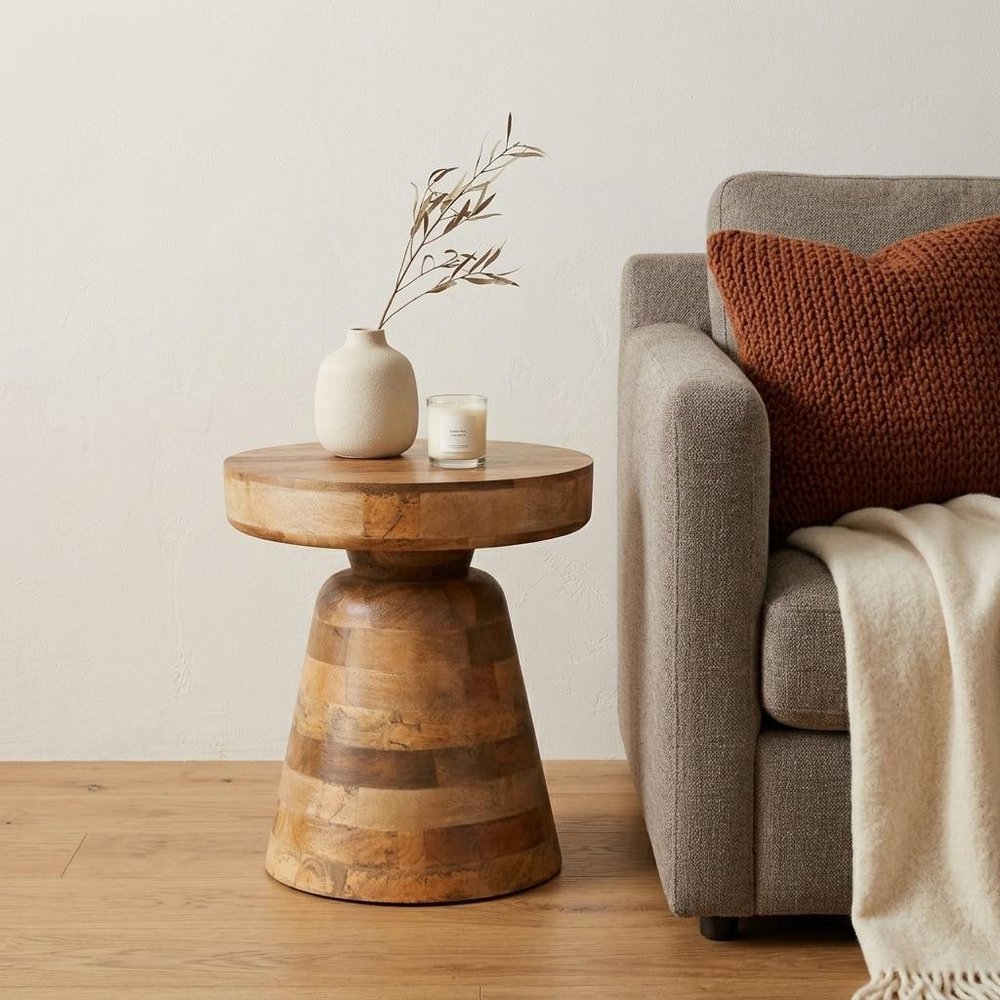 18" Natural Solid Wood Round Pedestal End Table