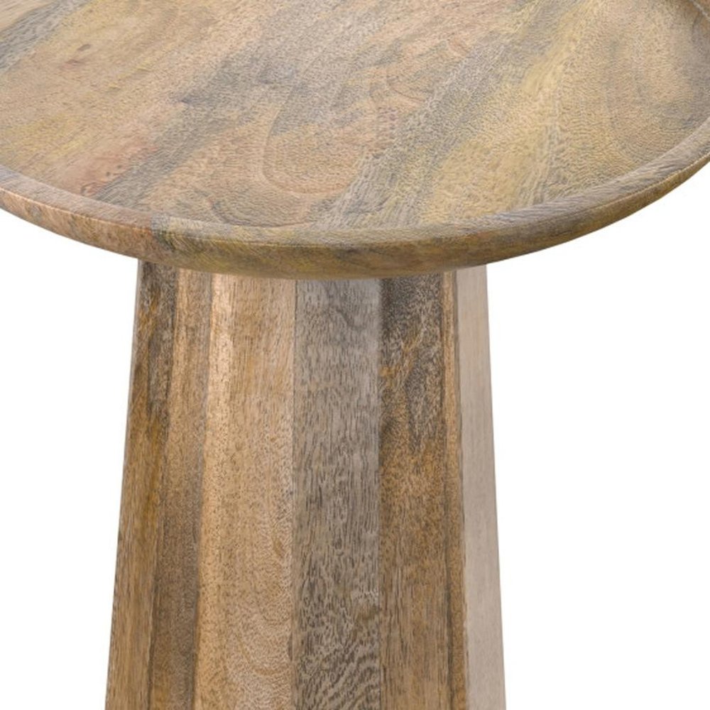 19" Natural Solid Wood Round Pedestal End Table