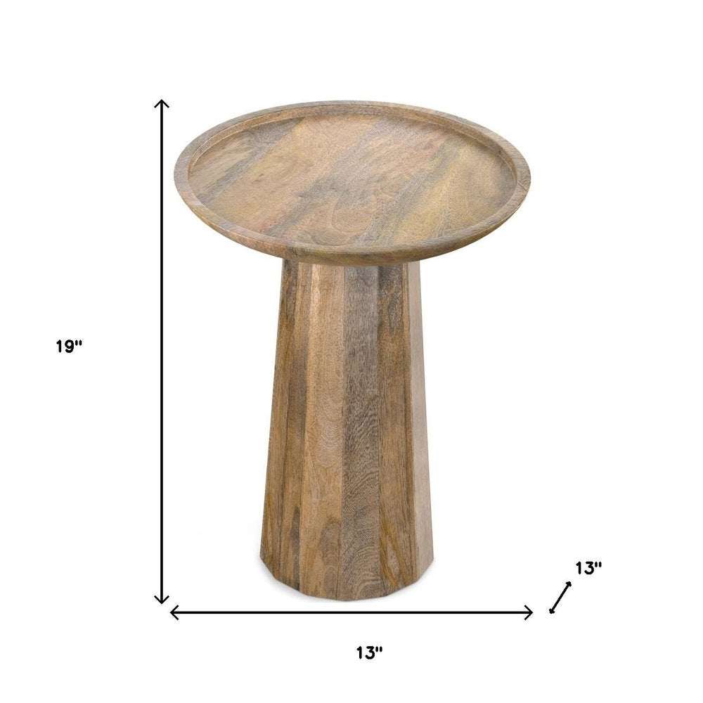 19" Natural Solid Wood Round Pedestal End Table