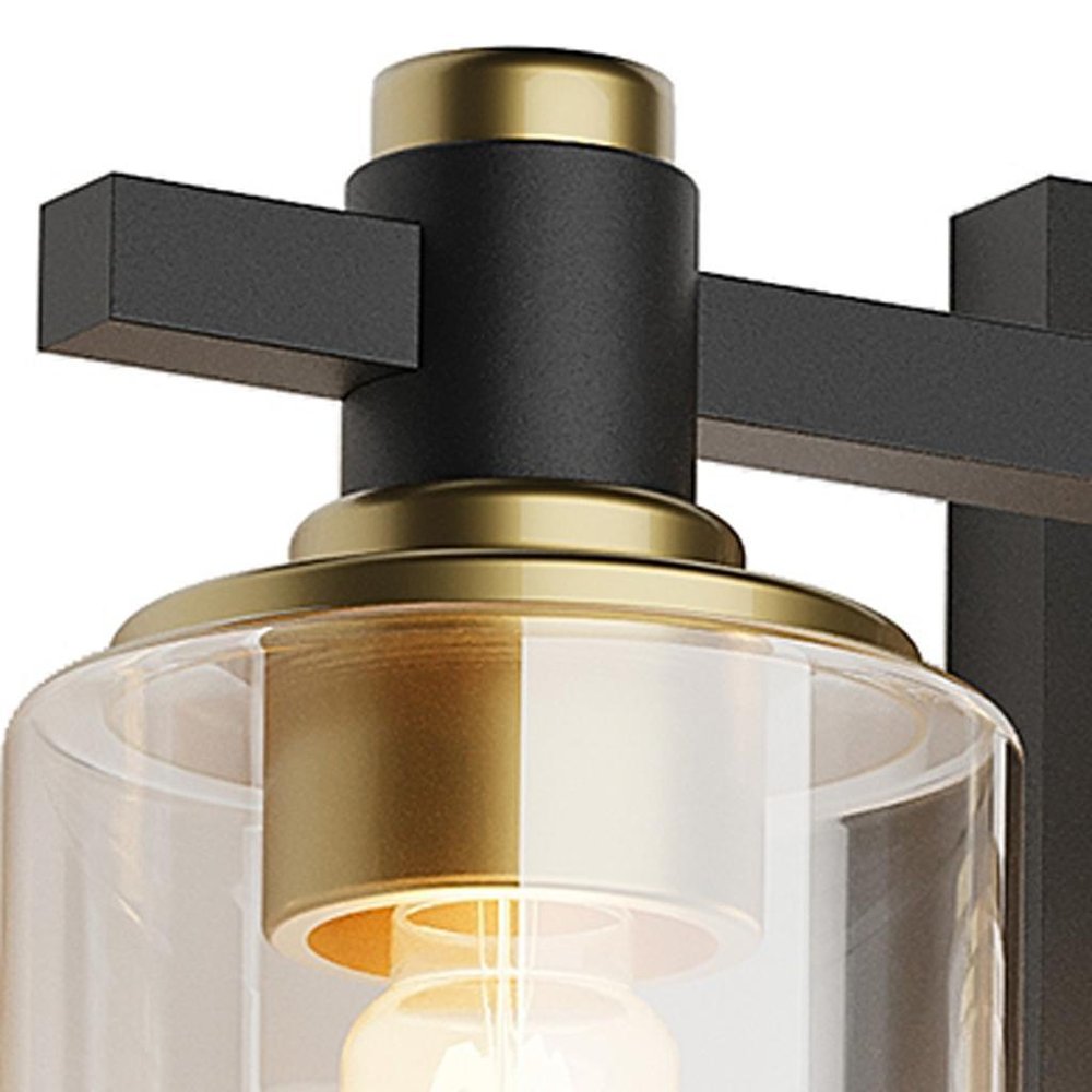 19" Black And Gold Steel And Glass Three Light Bath Bar Vanity Light
