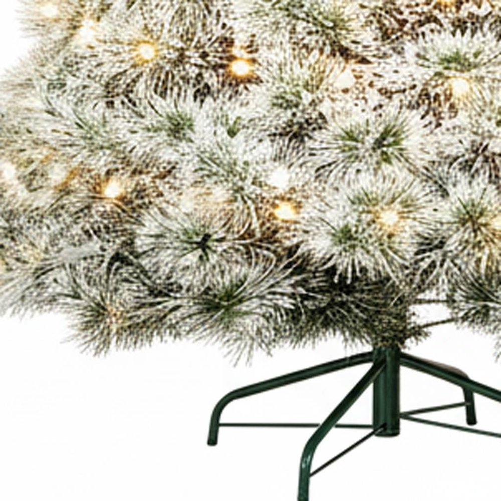 9' White Pre Lit Full Flocked Spruce Christmas Tree