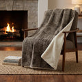 50" X 70" Brown And Ivory Geometric Polyester Woven Plush Throw Blanket
