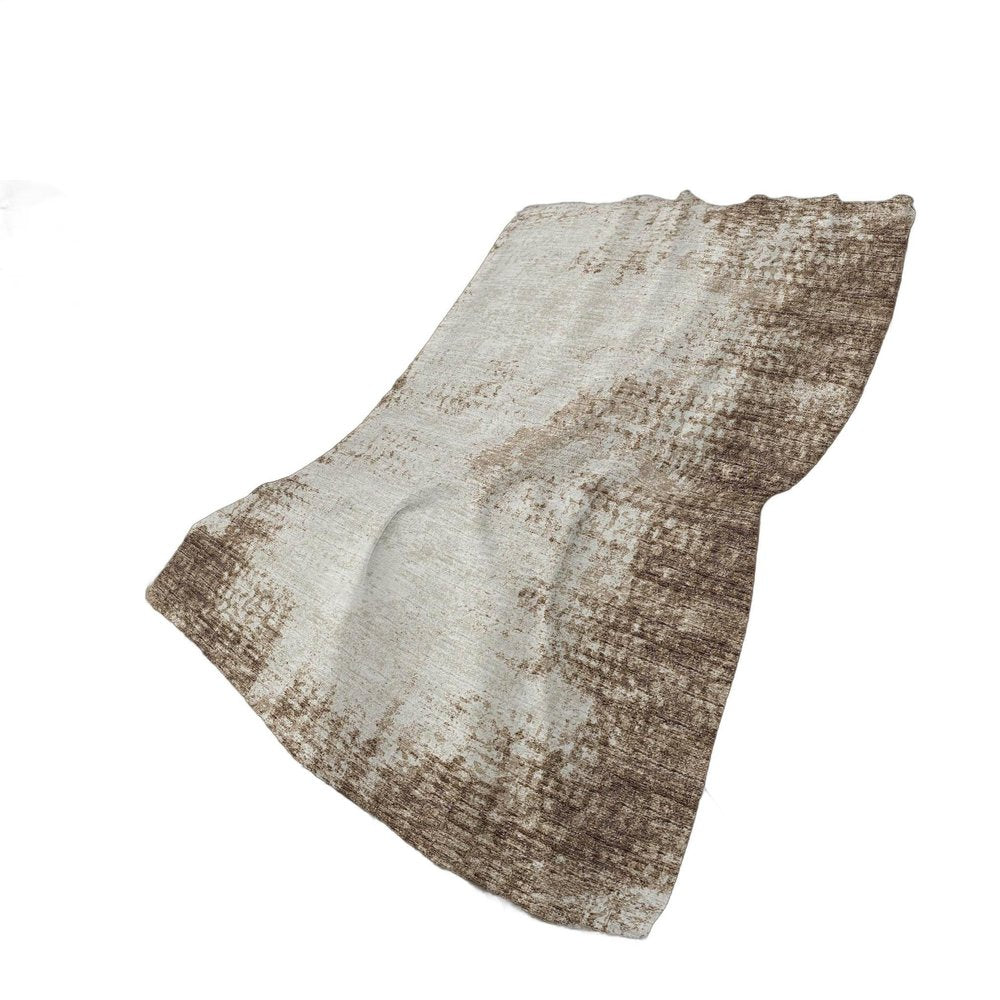 50" X 70" Brown And Beige Abstract Polyester Woven Plush Throw Blanket