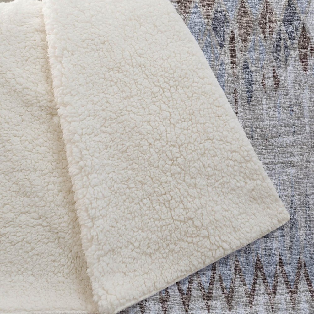 50" X 70" Blue And Gray Geometric Polyester Woven Plush Throw Blanket