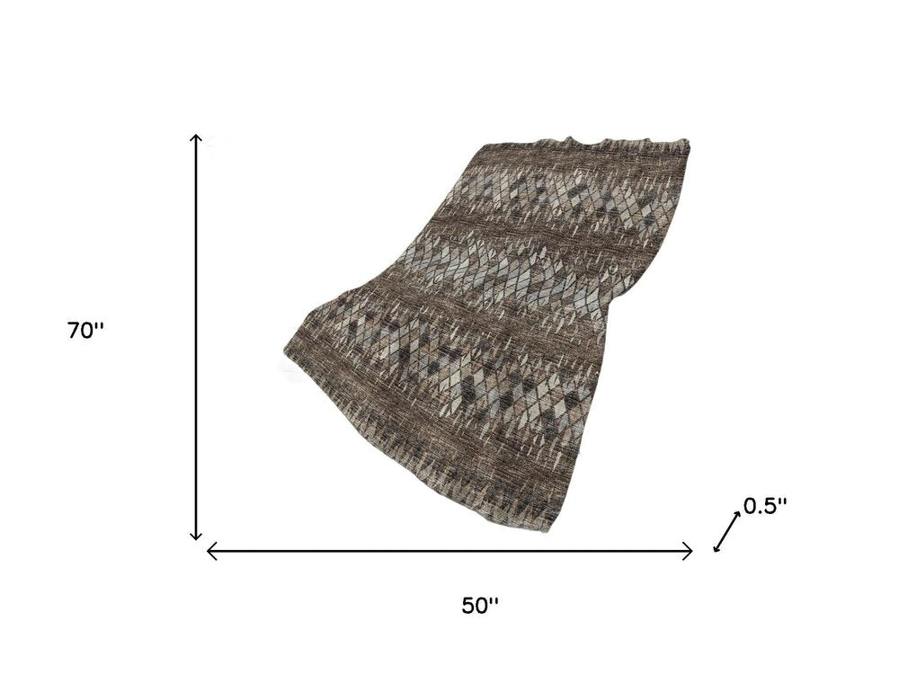 50" X 70" Brown And Beige Geometric Polyester Woven Plush Throw Blanket