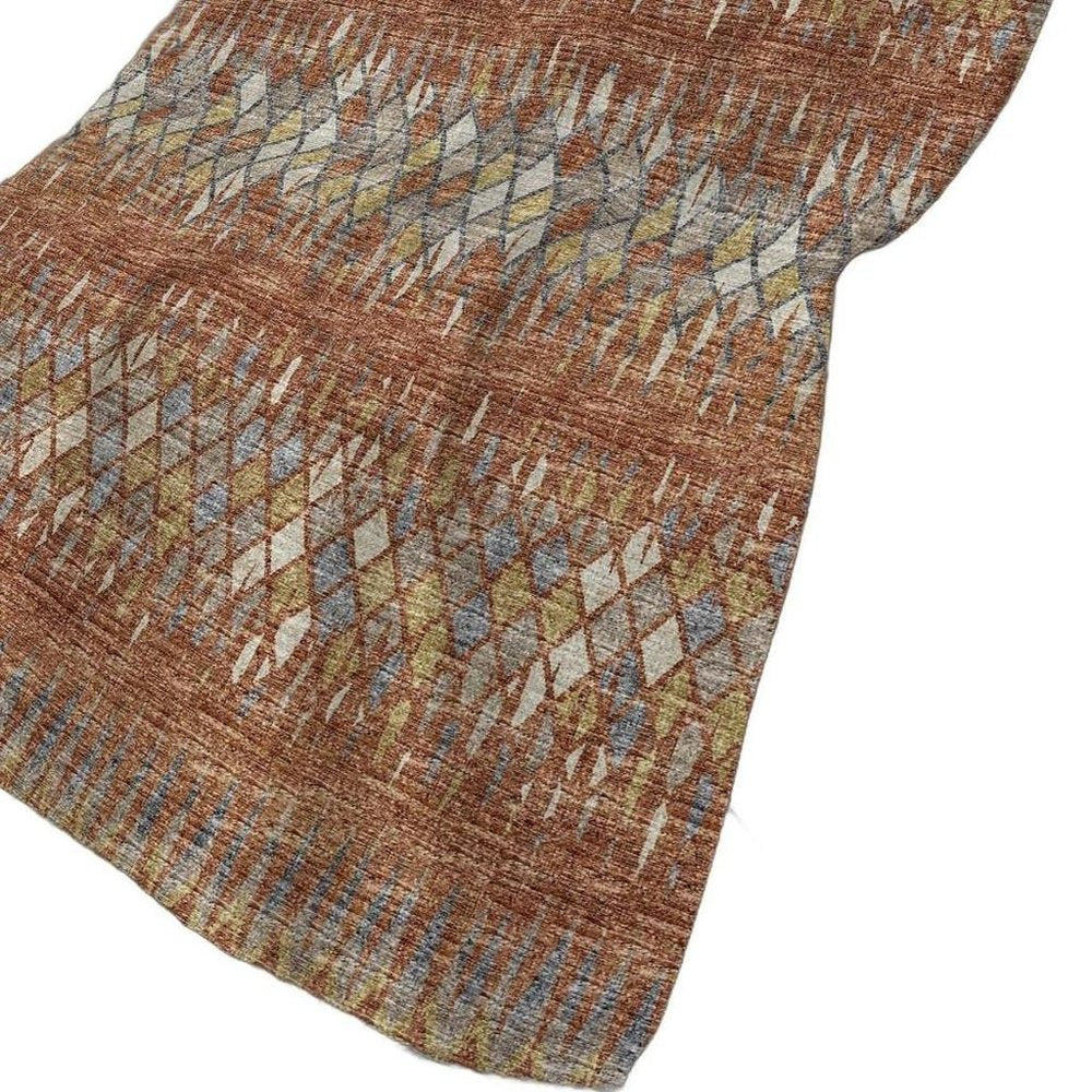 50" X 70" Cinnamon Gold And Blue Geometric Polyester Woven Plush Throw Blanket