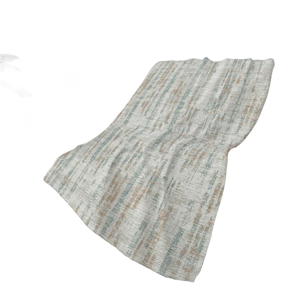 50" X 70" Ivory And Blue Abstract Polyester Woven Plush Throw Blanket