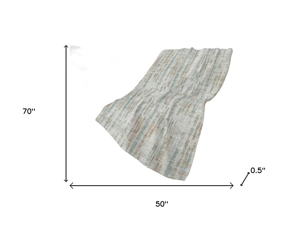 50" X 70" Ivory And Blue Abstract Polyester Woven Plush Throw Blanket