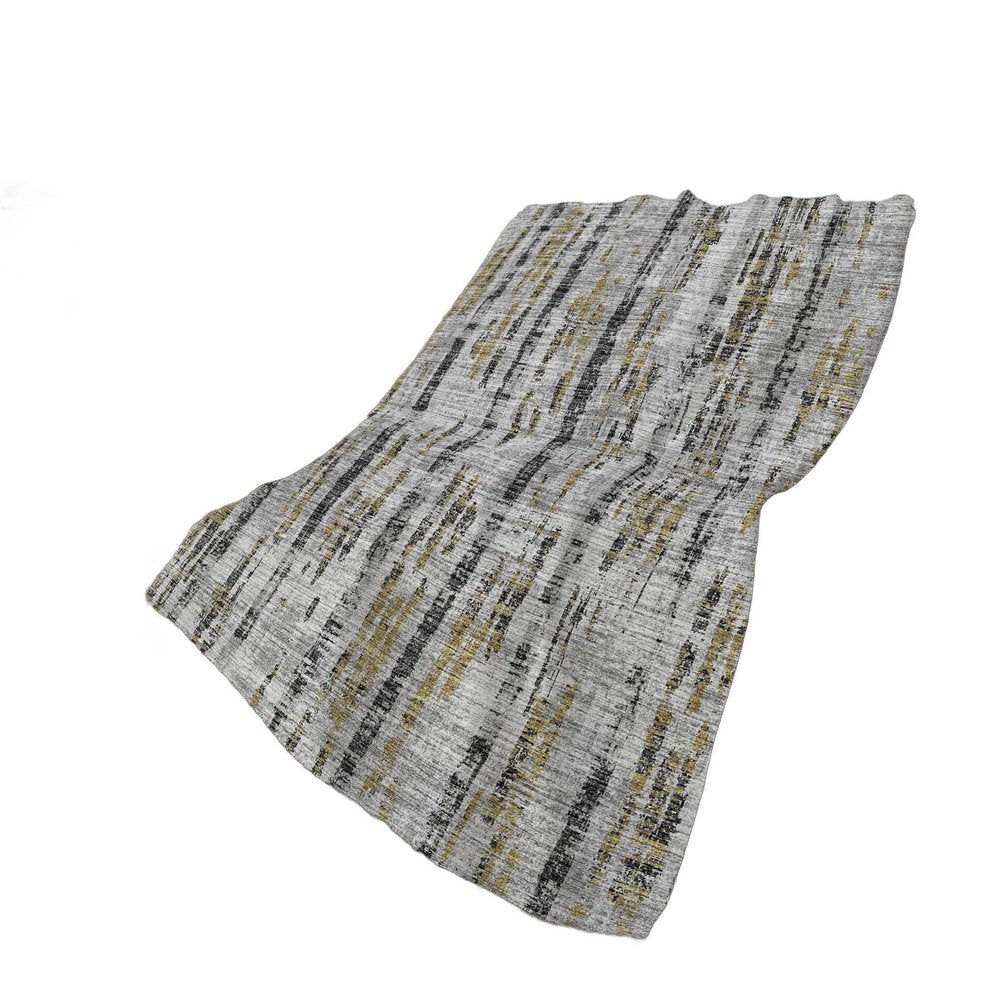 50" X 70" Silver Charcoal And Gold Abstract Polyester Woven Plush Throw Blanket