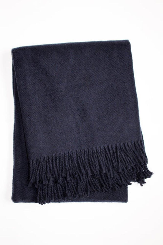 55" X 70" Navy Blue Cotton Blend Plush Throw Blanket with Fringe