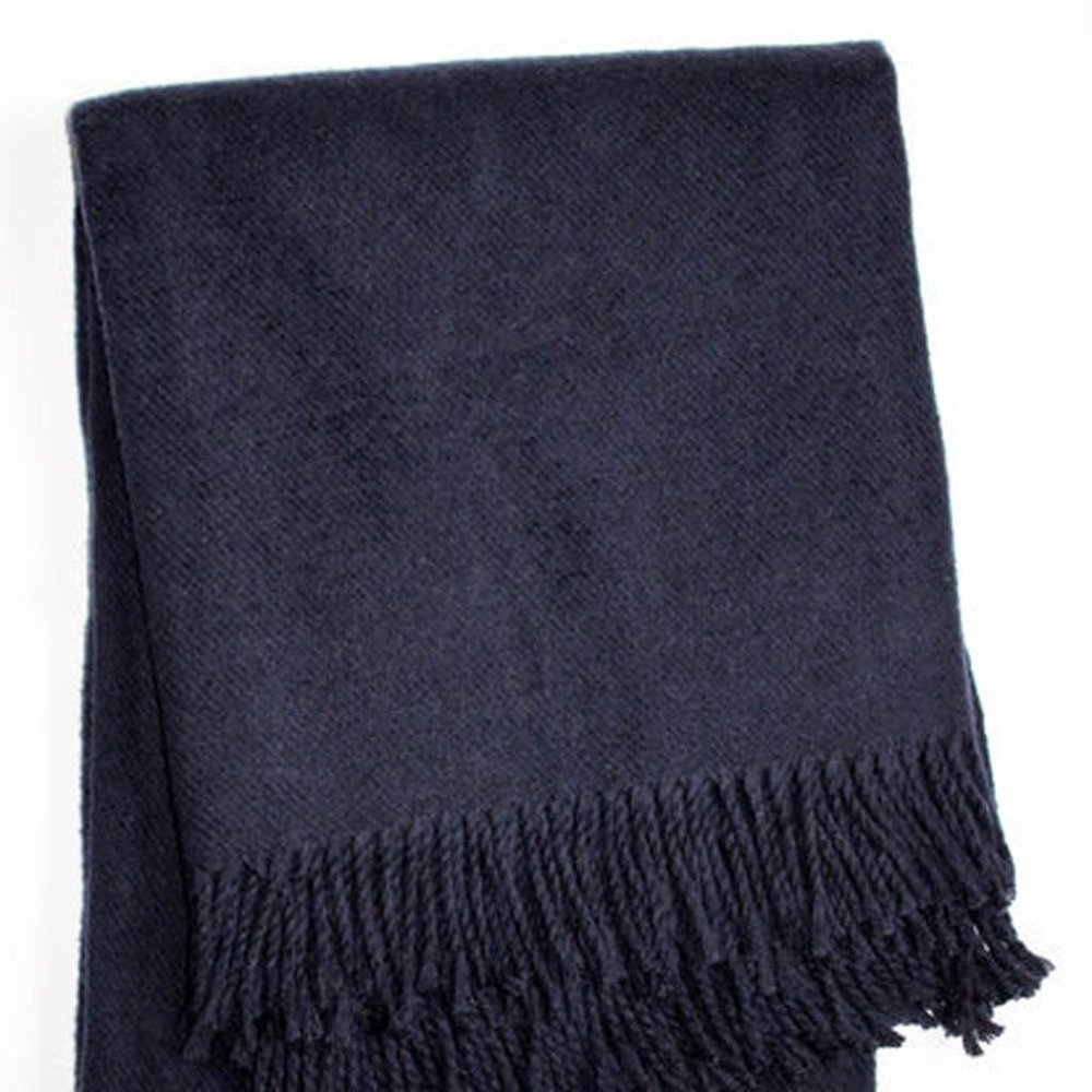 55" X 70" Navy Blue Cotton Blend Plush Throw Blanket with Fringe