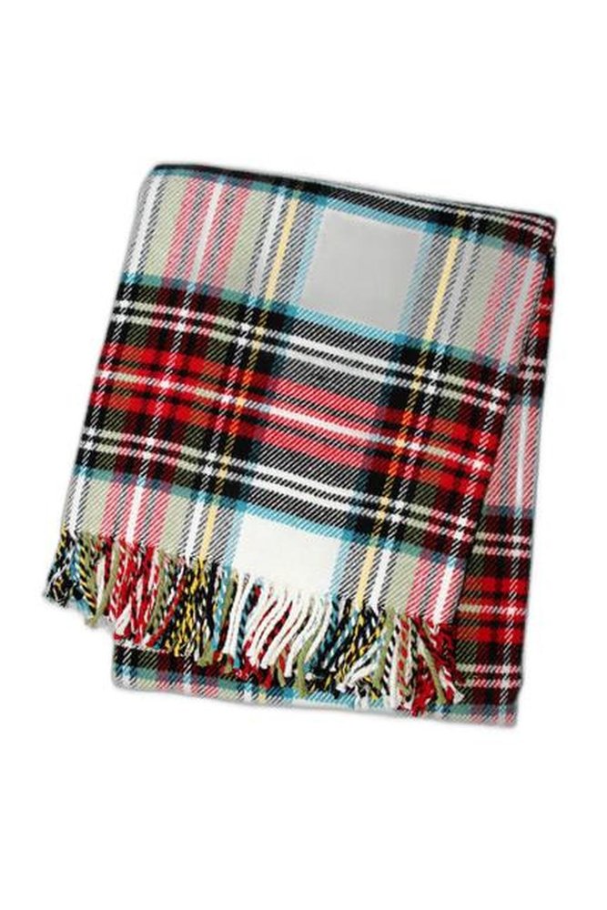 55" X 70" Black Red And White Plaid Cotton Blend Plush Throw Blanket with Fringe