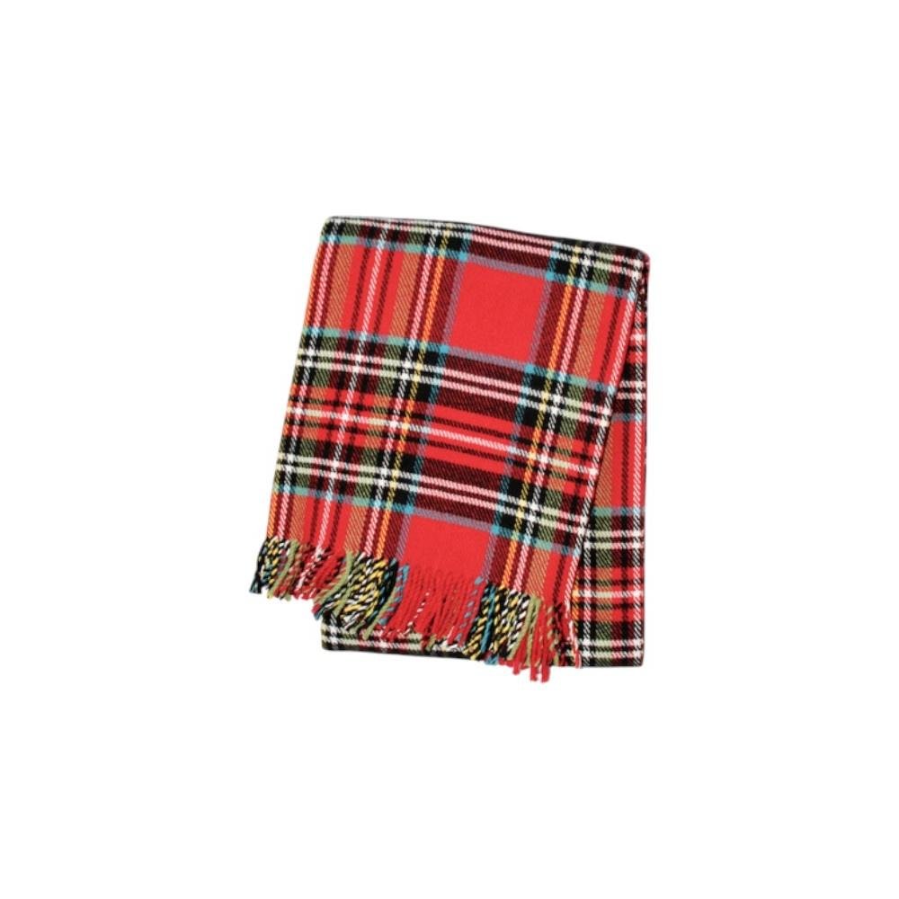55" X 70" Red Black And White Plaid Cotton Blend Plaid Throw Blanket with Fringe