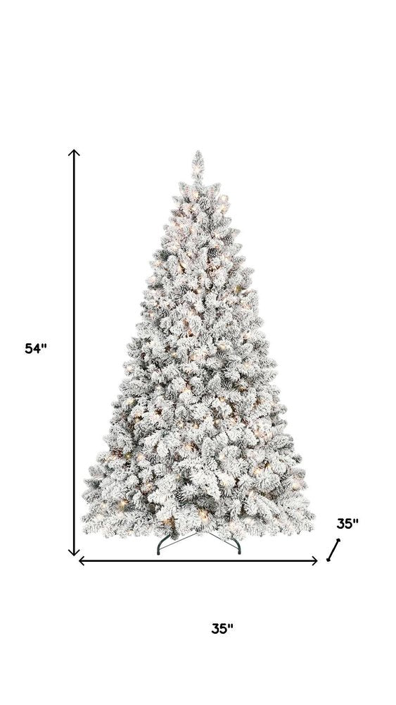 4.5' Pre Lit Full Flocked Spruce Christmas Tree
