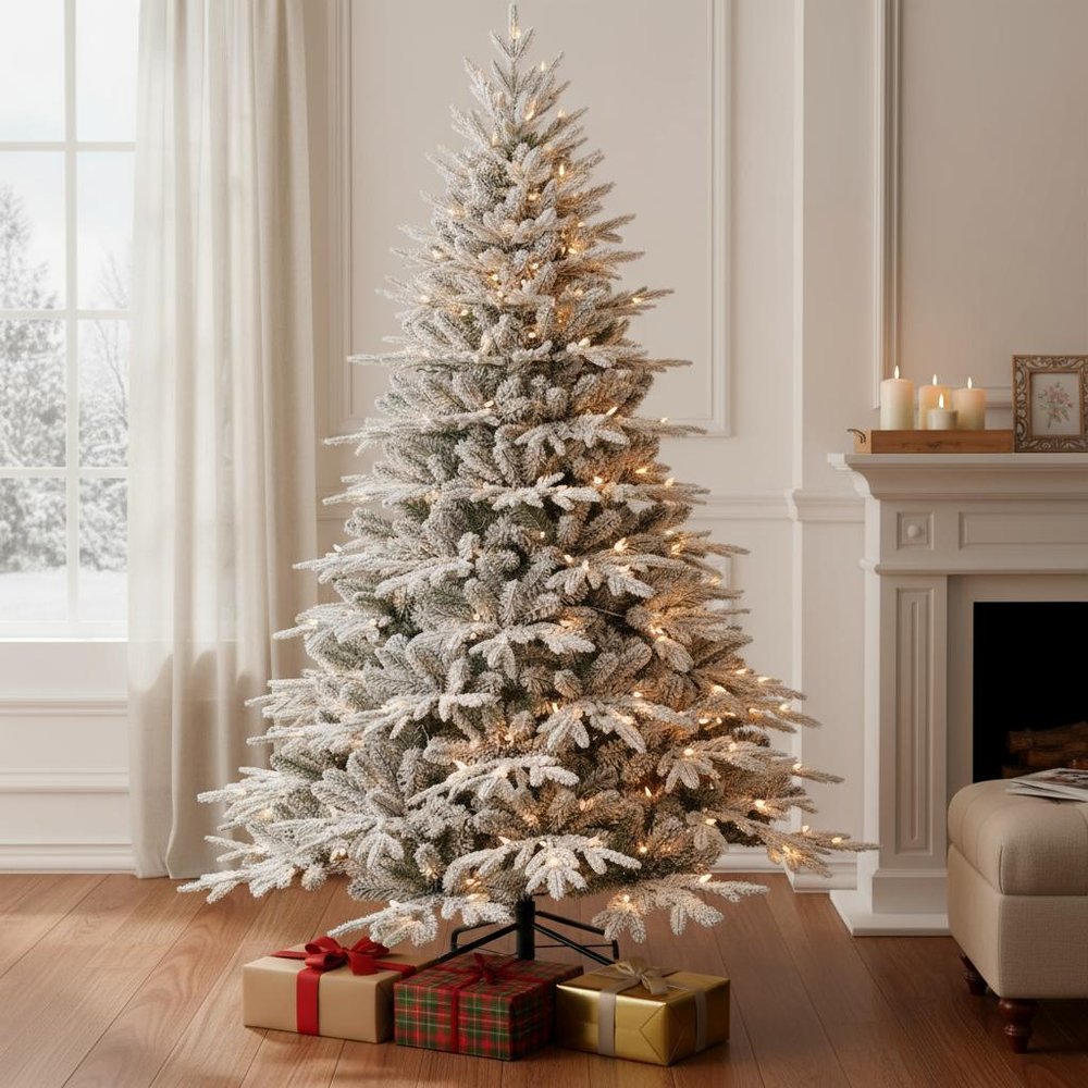7.5' White Full Flocked Pine Christmas Tree