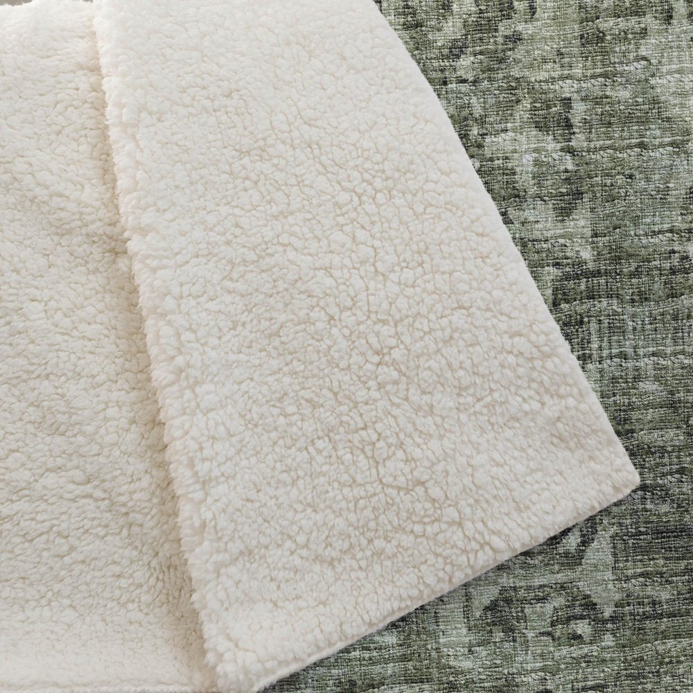 50" X 70" Olive Green And Beige Damask Polyester Woven Plush Throw Blanket