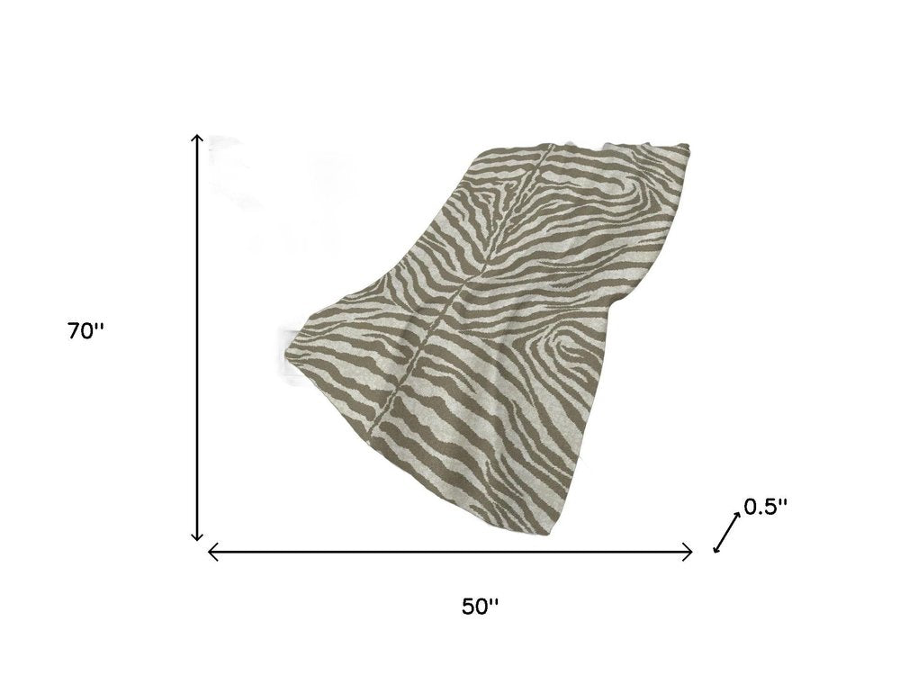50" X 70" Ivory And Taupe Zebra Plush Throw Blanket