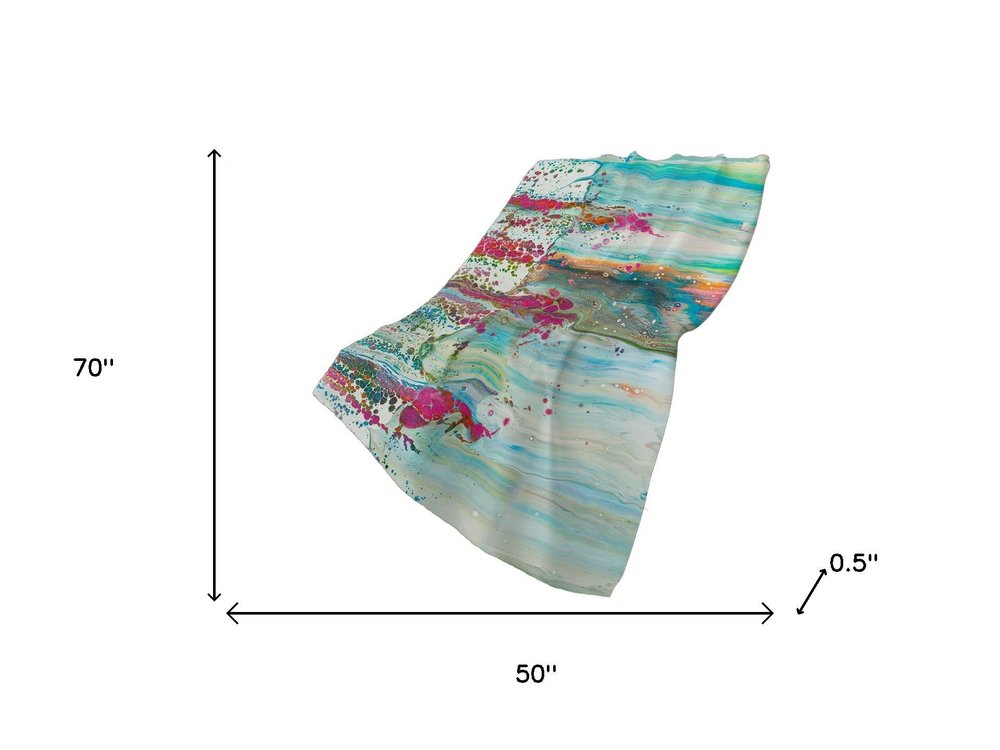 50" X 70" Ivory Pink And Teal Abstract Plush Throw Blanket