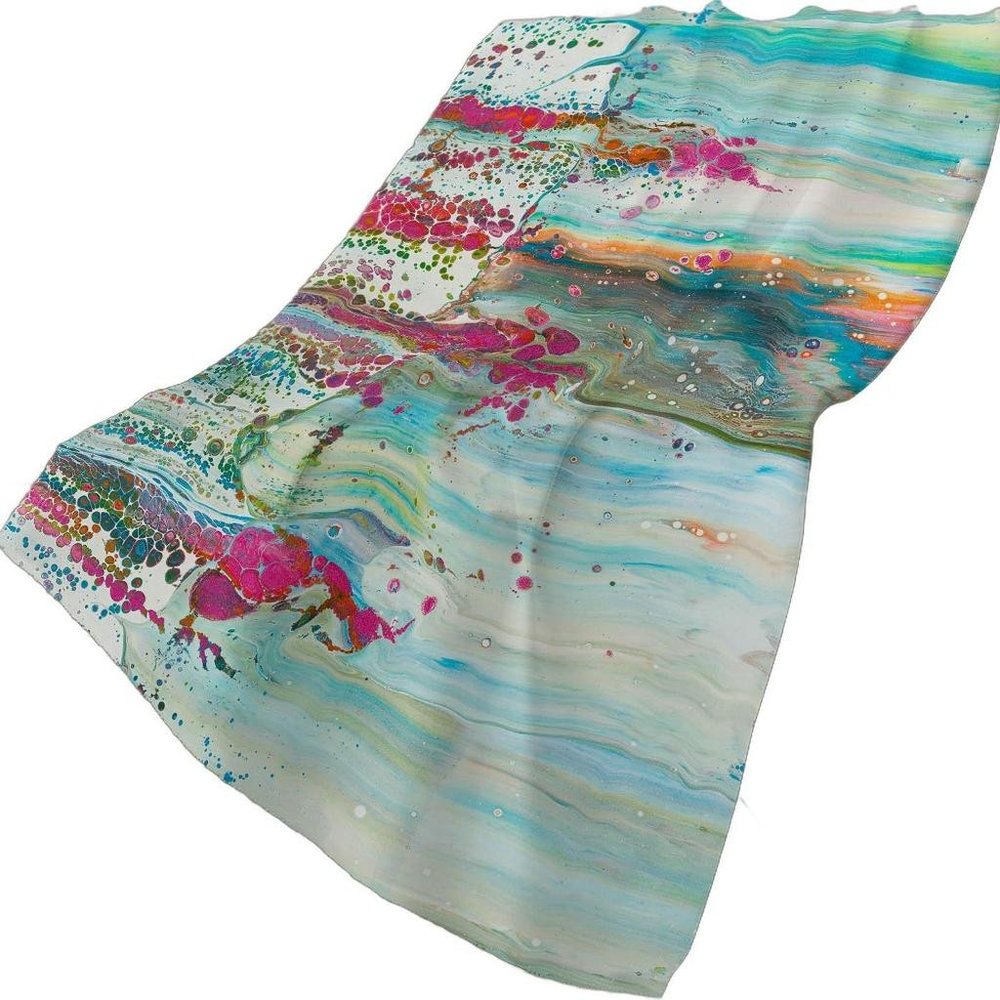 50" X 70" Ivory Pink And Teal Abstract Plush Throw Blanket