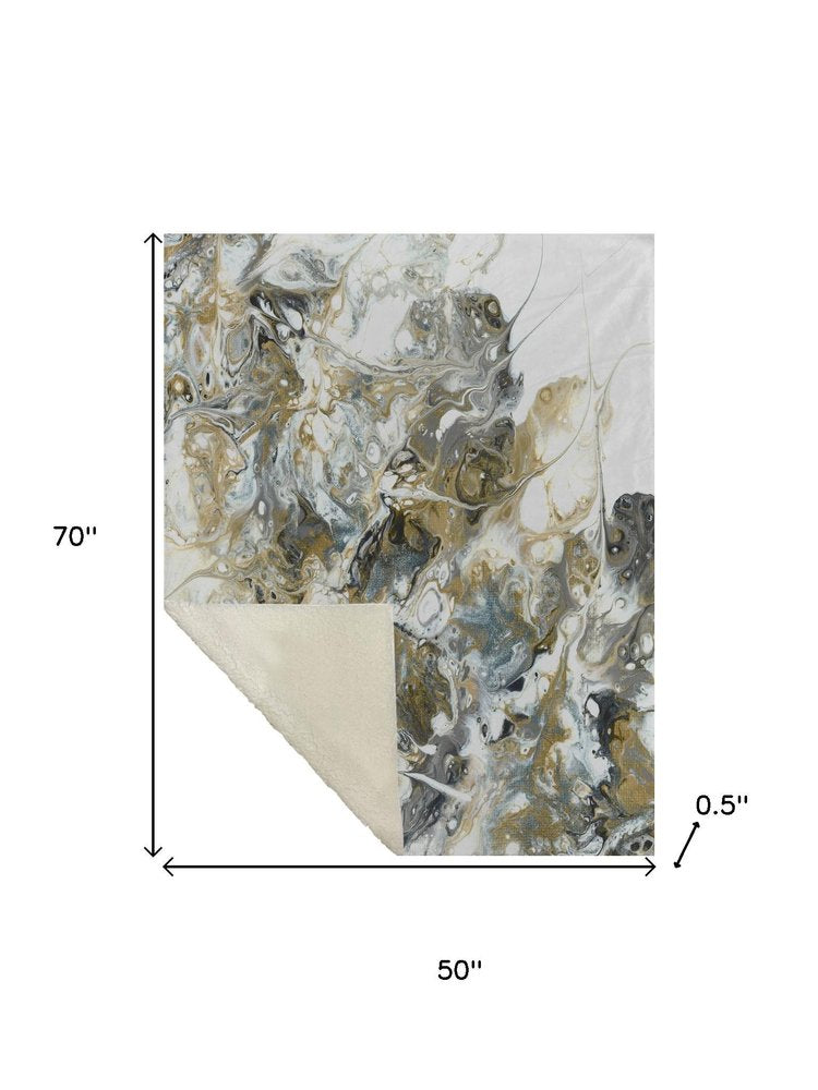 50" X 70" Gray And Ivory Abstract Plush Throw Blanket