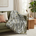 50" X 70" Ivory And Charcoal Abstract Plush Throw Blanket