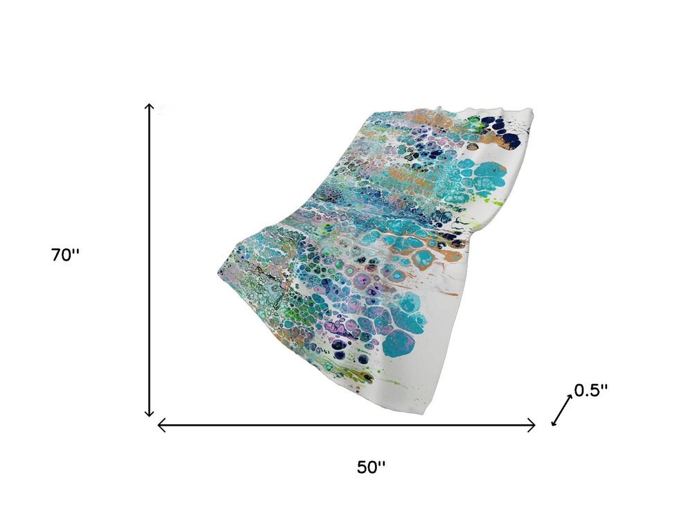 50" X 70" Blue Gold And Pink Abstract Plush Throw Blanket