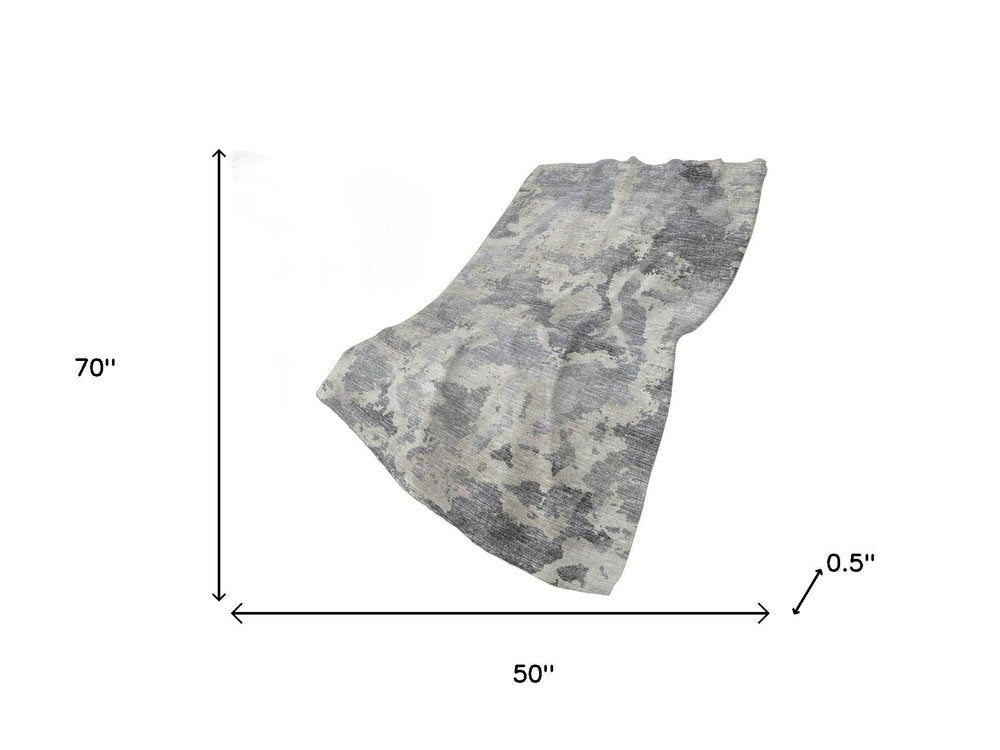 50" X 70" Gray And Silver Abstract Plush Throw Blanket