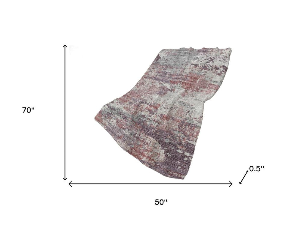 50" X 70" Pink Silver And Gray Abstract Plush Throw Blanket